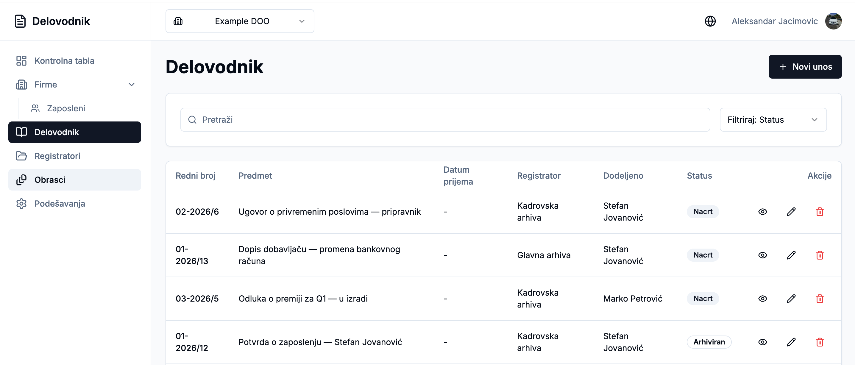 Administration screenshot