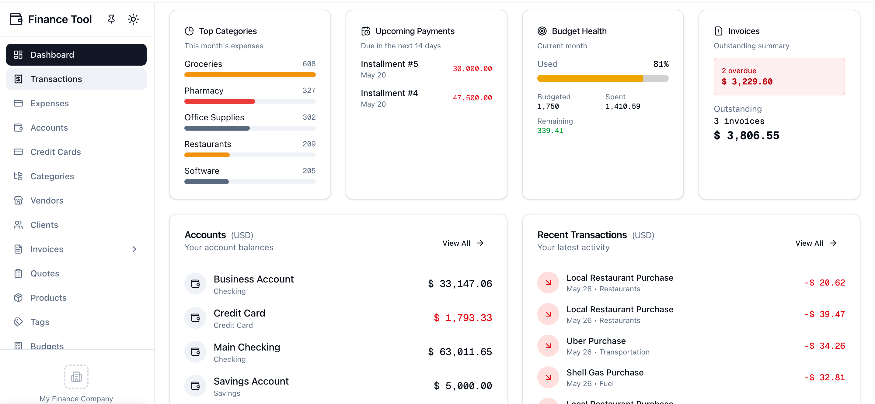 Finance Tool screenshot